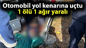 Otomobil yol kenarına uçtu; 1 ölü 1 ağır yaralı