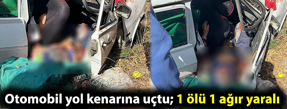 Otomobil yol kenarına uçtu; 1 ölü 1 ağır yaralı