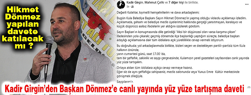 Kadir Girgin’den Başkan Dönmez’e canlı yayında yüz yüze tartışma daveti